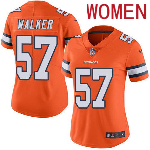 Women Denver Broncos #57 Demarcus Walker Orange Nike Rush Vapor Limited NFL Jersey->women nfl jersey->Women Jersey